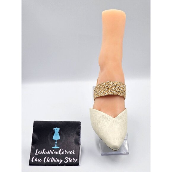 Birdies Women Cream Leather The Swan Cuff Pointed Toe Strap Mule Flats Sz 6 2404 - Picture 15 of 16